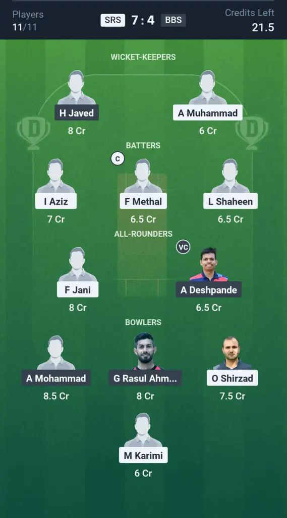 SRS vs BBS Grand League Team