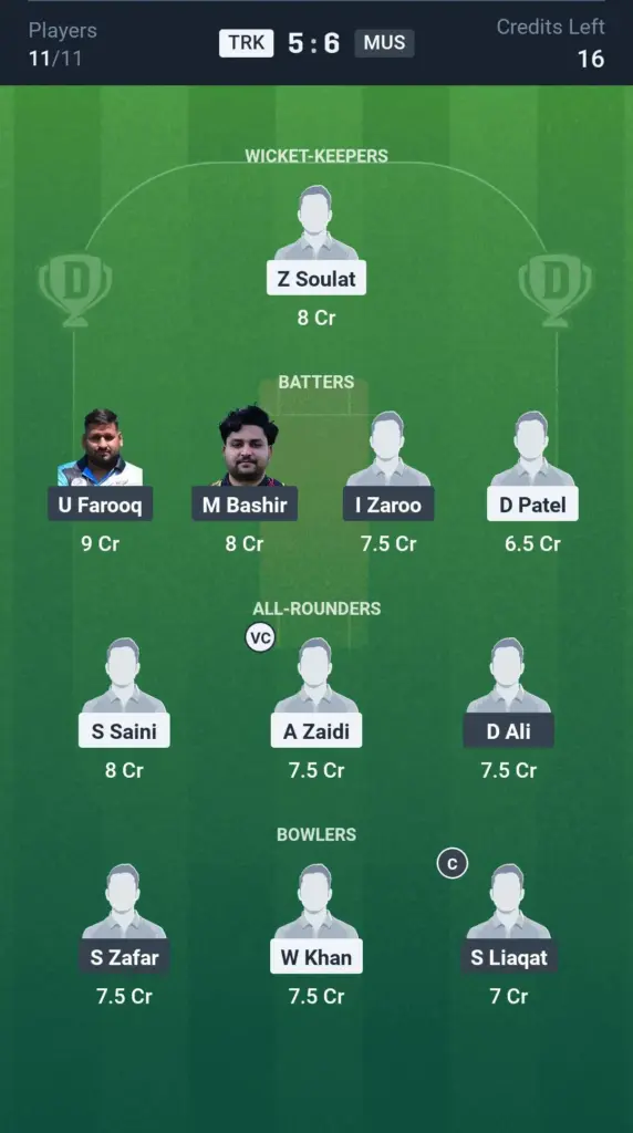 TRK vs MUS Grand League Team