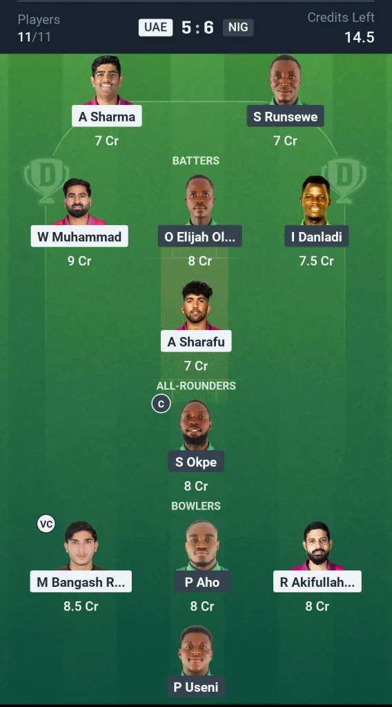 UAE vs NIG Grand League Team