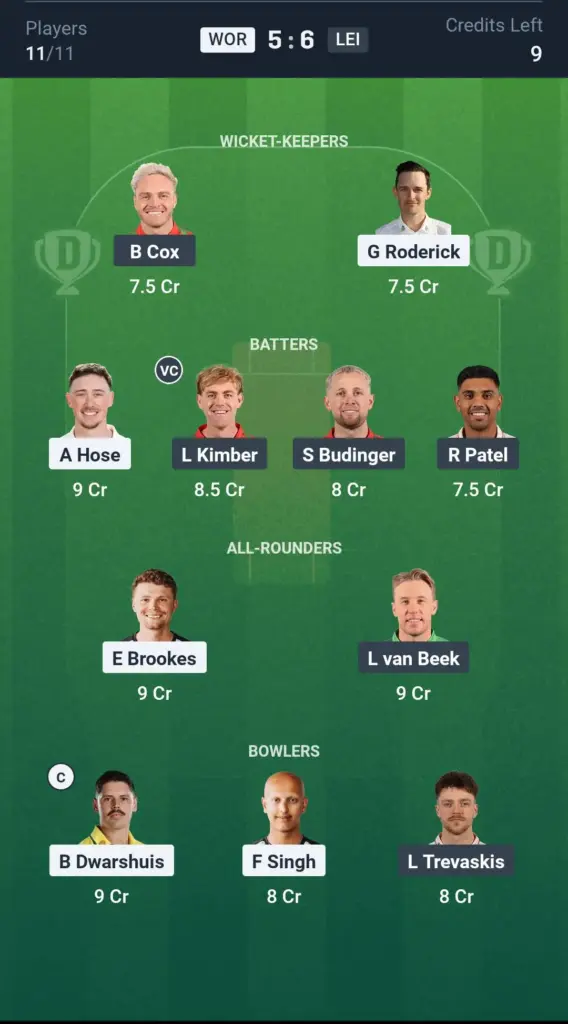 WOR vs LEI Grand League Team