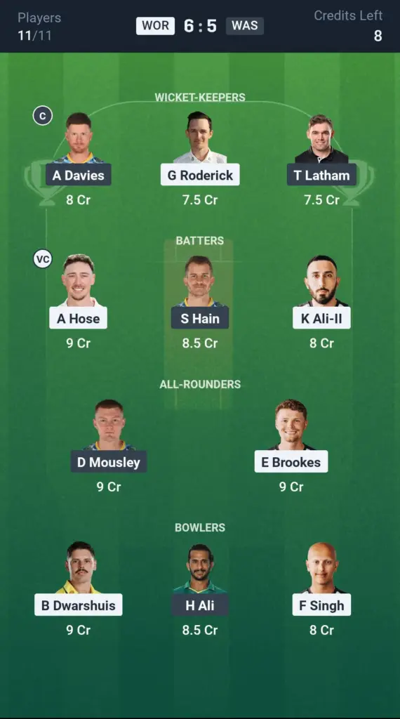 WOR vs WAS Grand League Team