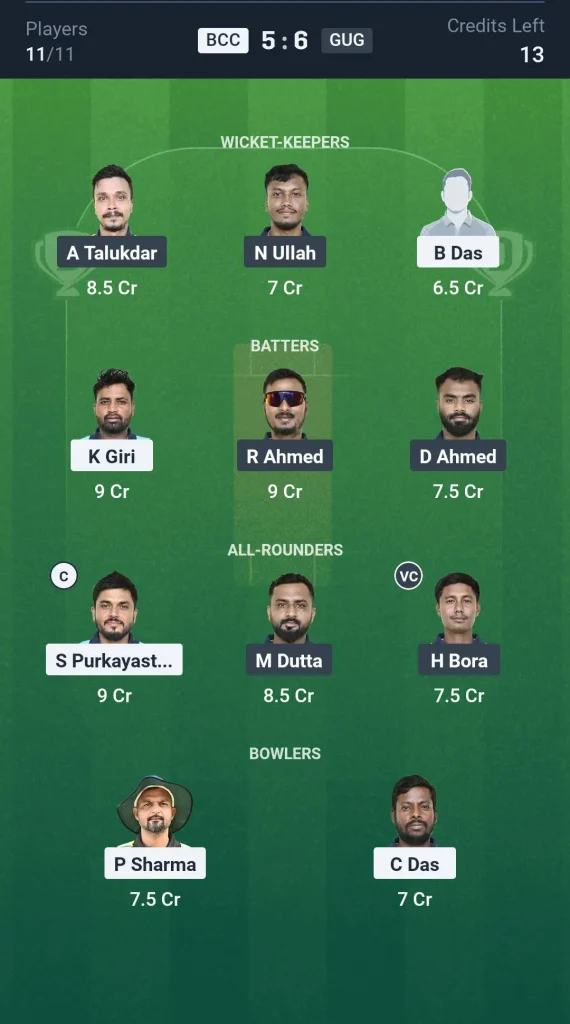 BCC vs GUG Grand League Team