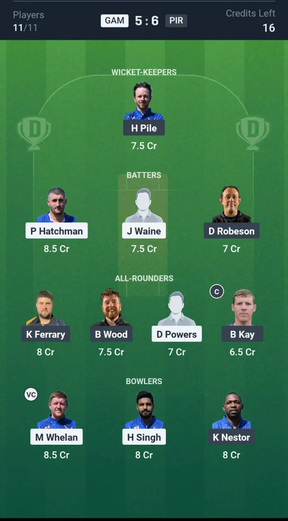 GAM vs PIR Grand League Team