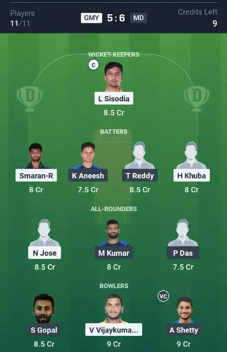 GMY vs MD Grand League Team