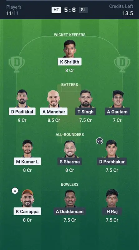 HT vs SL Grand League Team