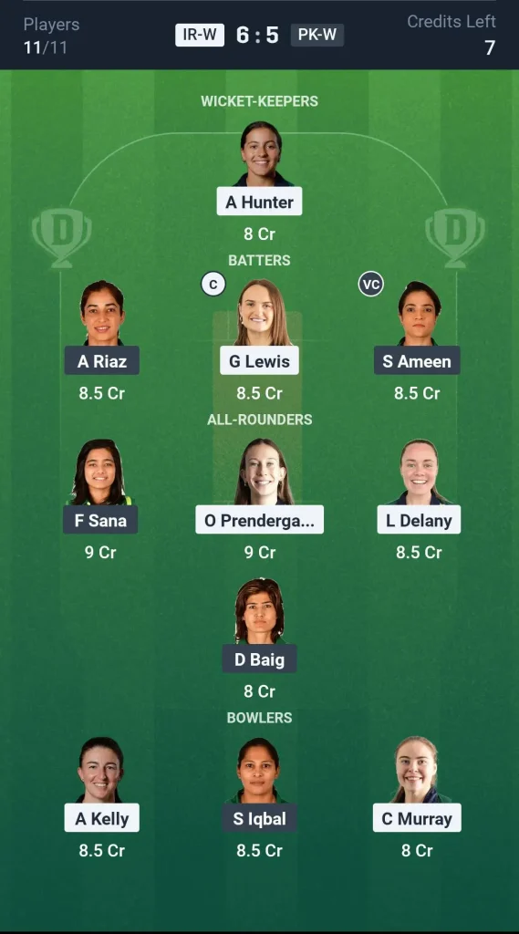 IRE-W vs PAK-W Grand League Team