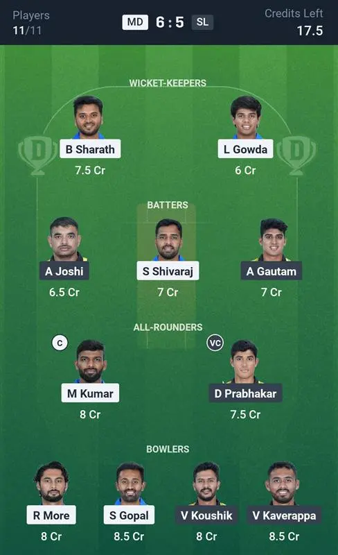MD vs SL Grand League Team