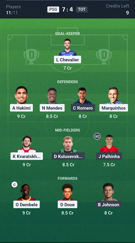 PSG vs TOT Grand League Team