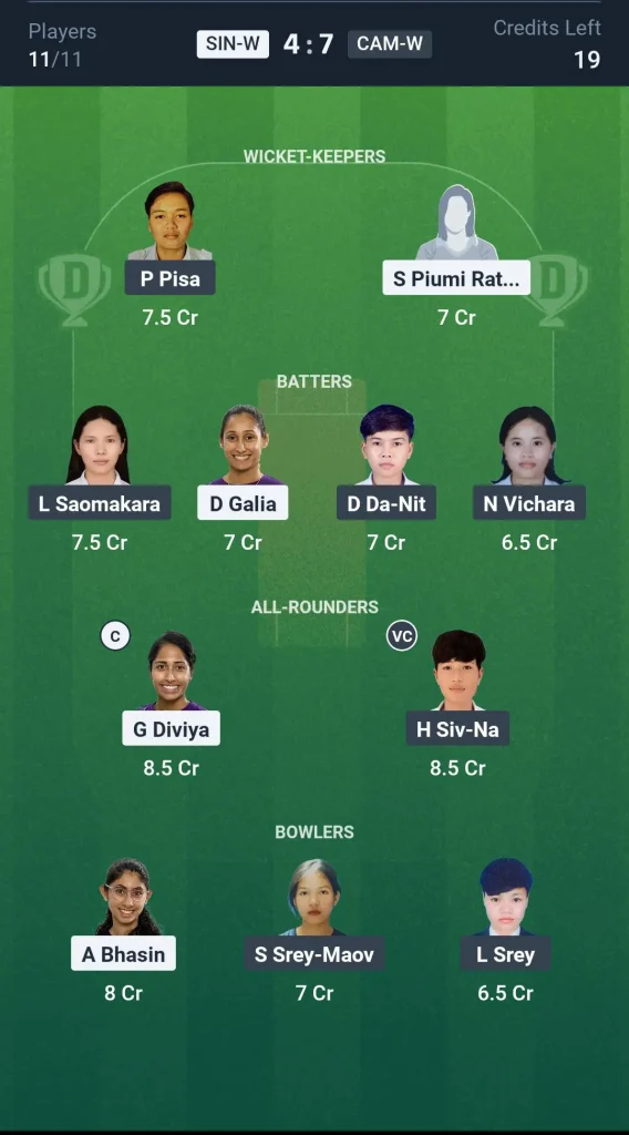 SIN-W vs CAM-W Small League Team