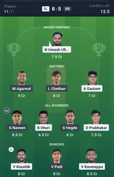 SL vs BB Grand League Team