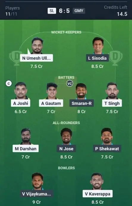 SL vs GMY Grand League Team