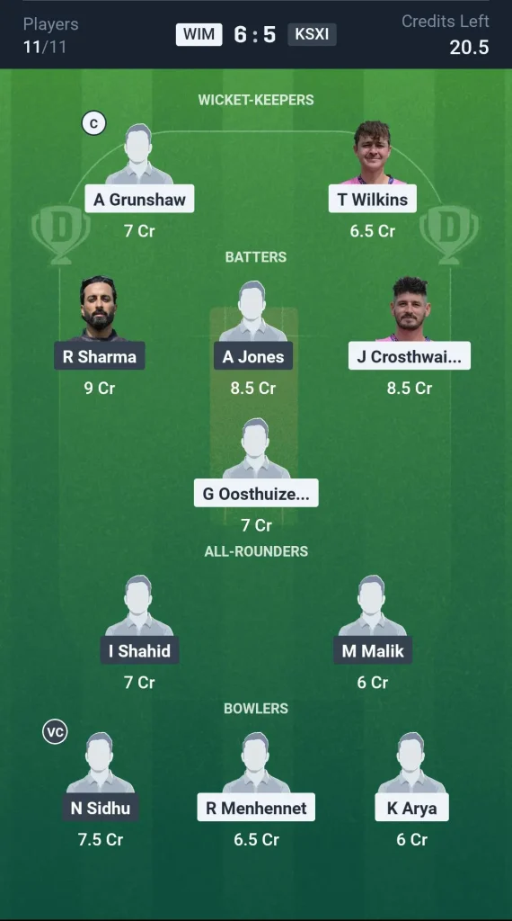 WIM vs KSXI Grand League Team